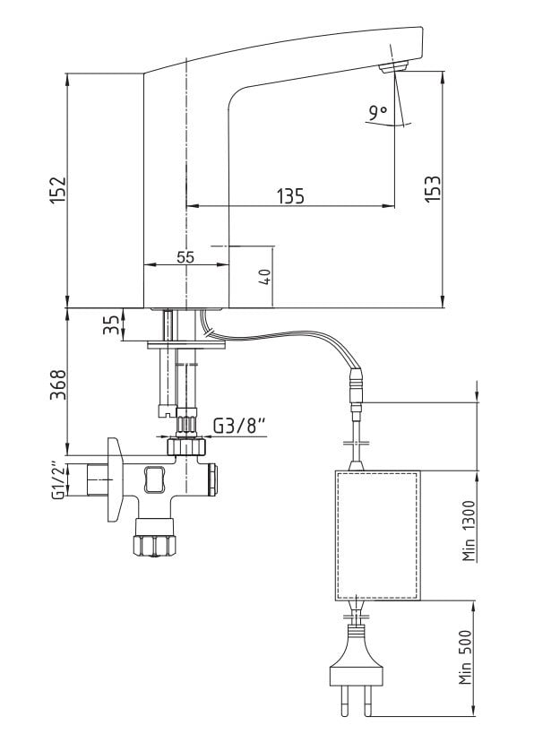ECA Fotoselli Lavabo Musluğu Elektrikli 108108042 Tek Su Girişli