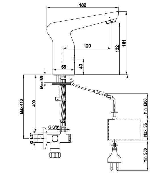 ECA Fotoselli Lavabo Musluğu Elektrikli 108108048 Tek Su Girişli
