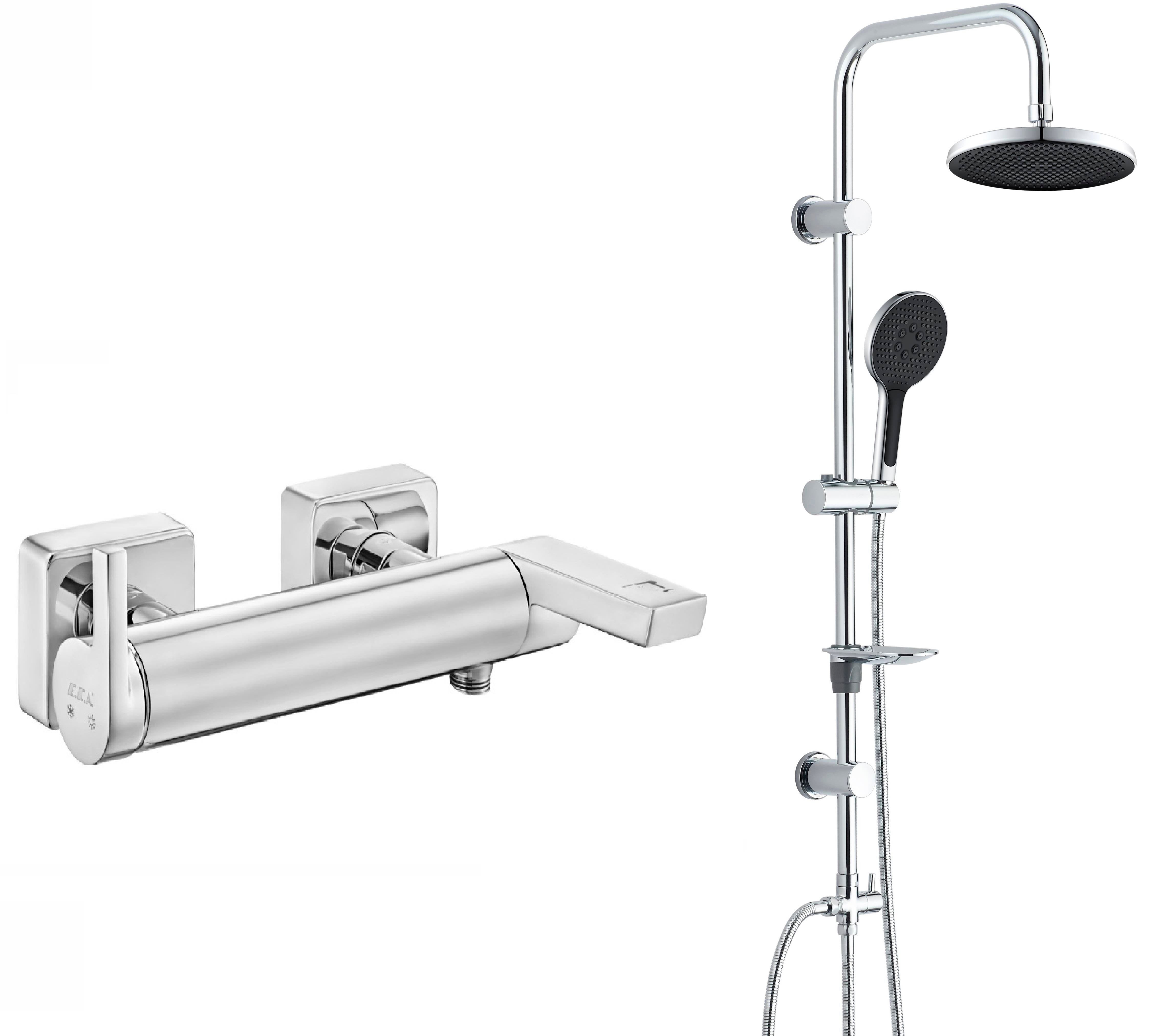 Eca İcon Banyo Bataryası + T-MAY Halıtlı Tepe Duş Takımı Seti Krom Paslanmaz