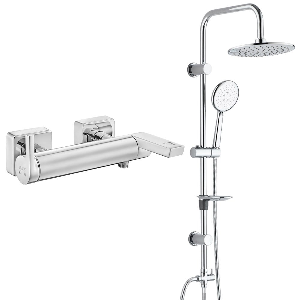 ECA İcon Banyo Bataryası+T-MAY Banyo Bostan Oval Tepe Duş Takımı Seti Paslanmaz Krom