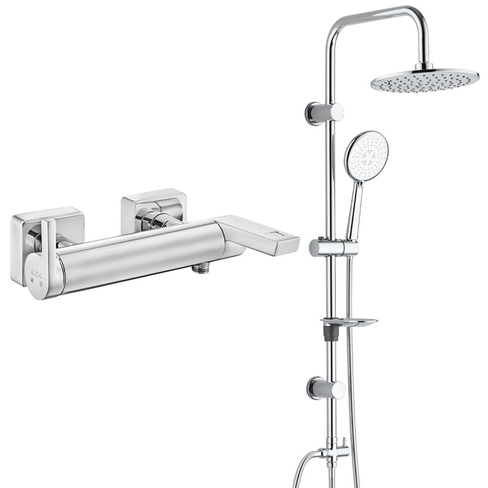 ECA İcon Banyo Bataryası+T-MAY Banyo Bostan Oval Tepe Duş Takımı Seti Paslanmaz Krom