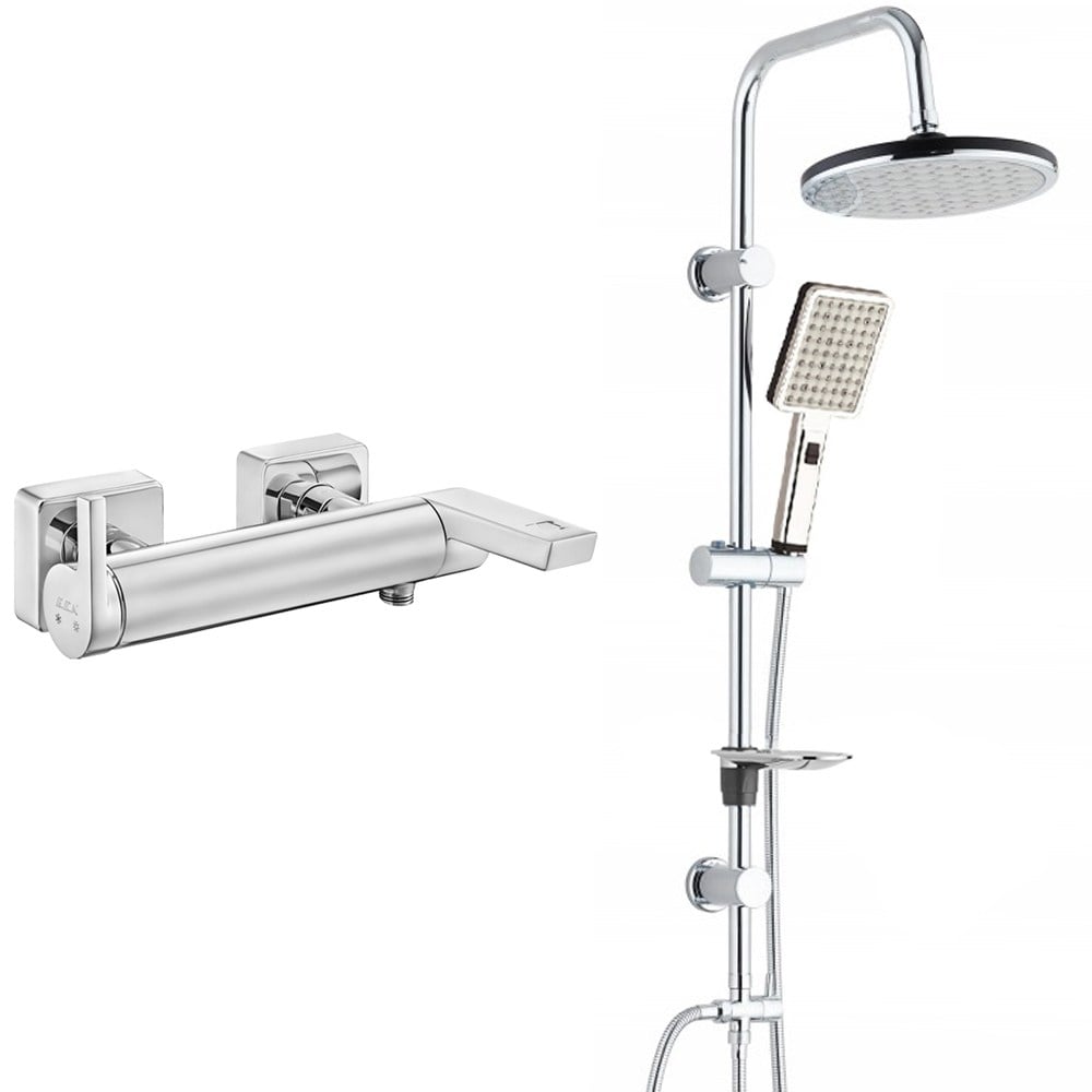 ECA İcon Banyo Bataryası+T-MAY Banyo Gediz Oval Tepe Duş Takımı Seti Paslanmaz Krom