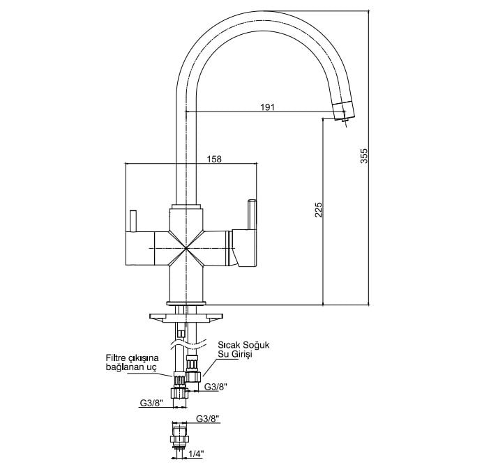 ECA İcon Dual Flow Çift Akışlı Arıtıcı Eviye Bataryası Su Arıtma Bağlantılı 102118138H