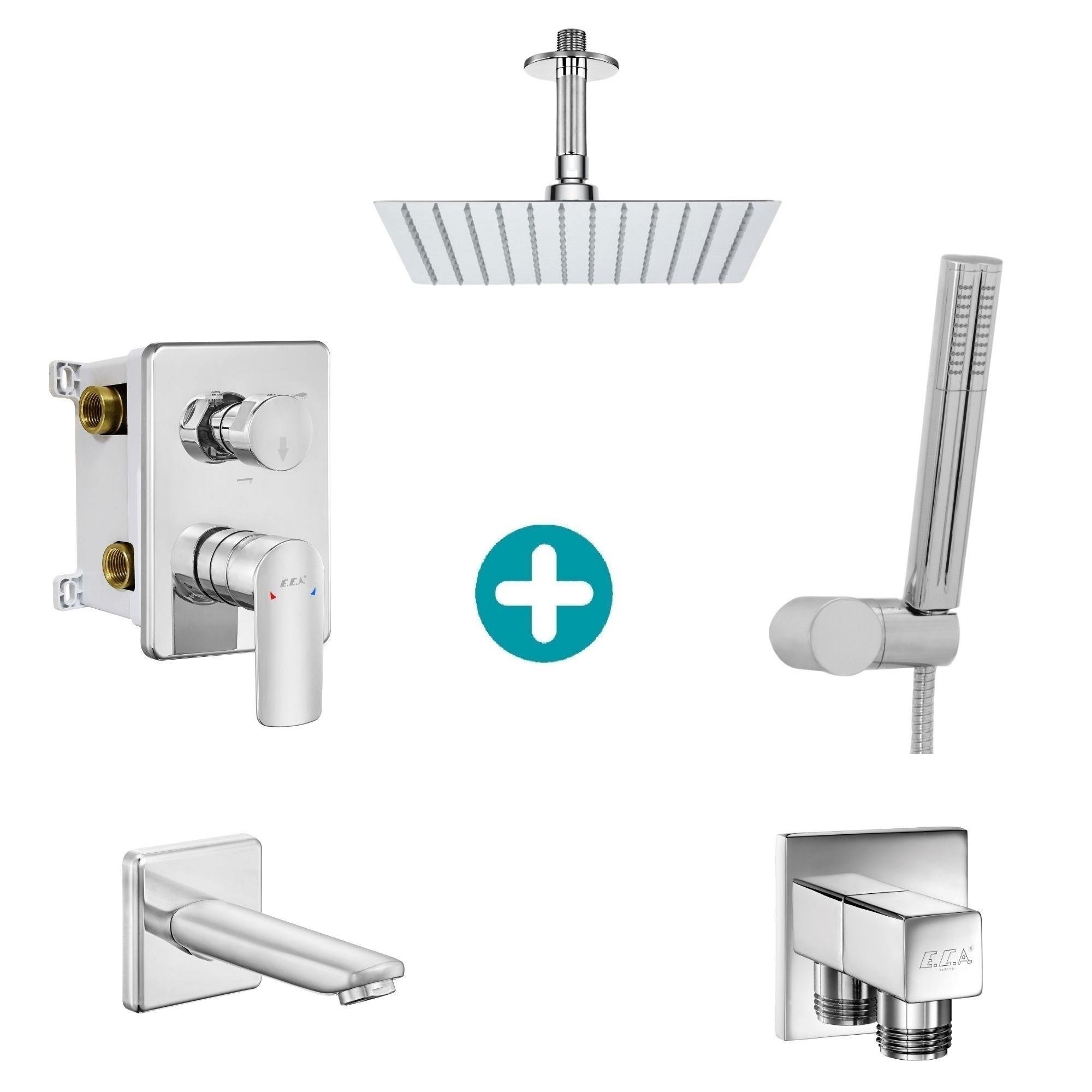 ECA Lia Ankastre Gömme Banyo Bataryası Duş Seti Tüm Parçalar Dahil Tavandan 40x40