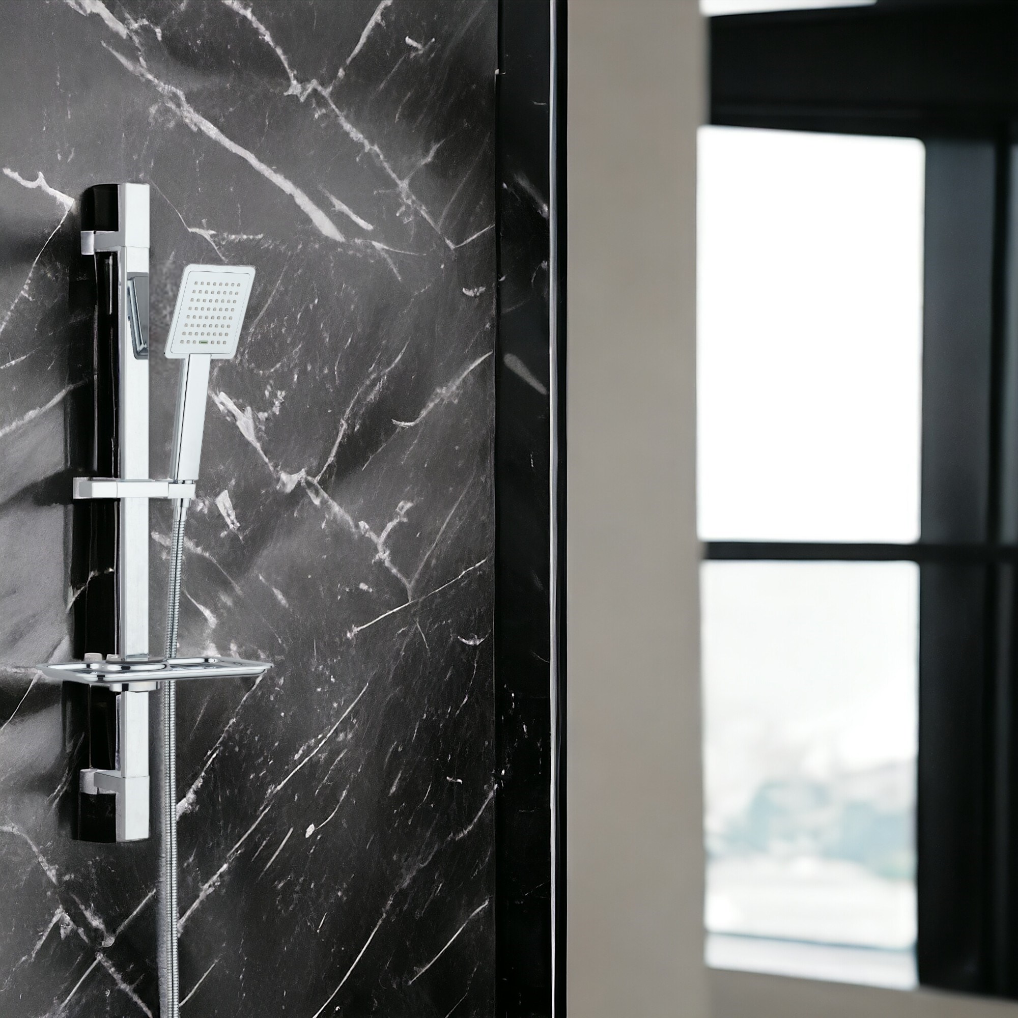 ECA Lia Banyo Bataryası + T-MAY Çam Kare Borulu Hareketli Sürgülü Duş Seti Üst Takımı