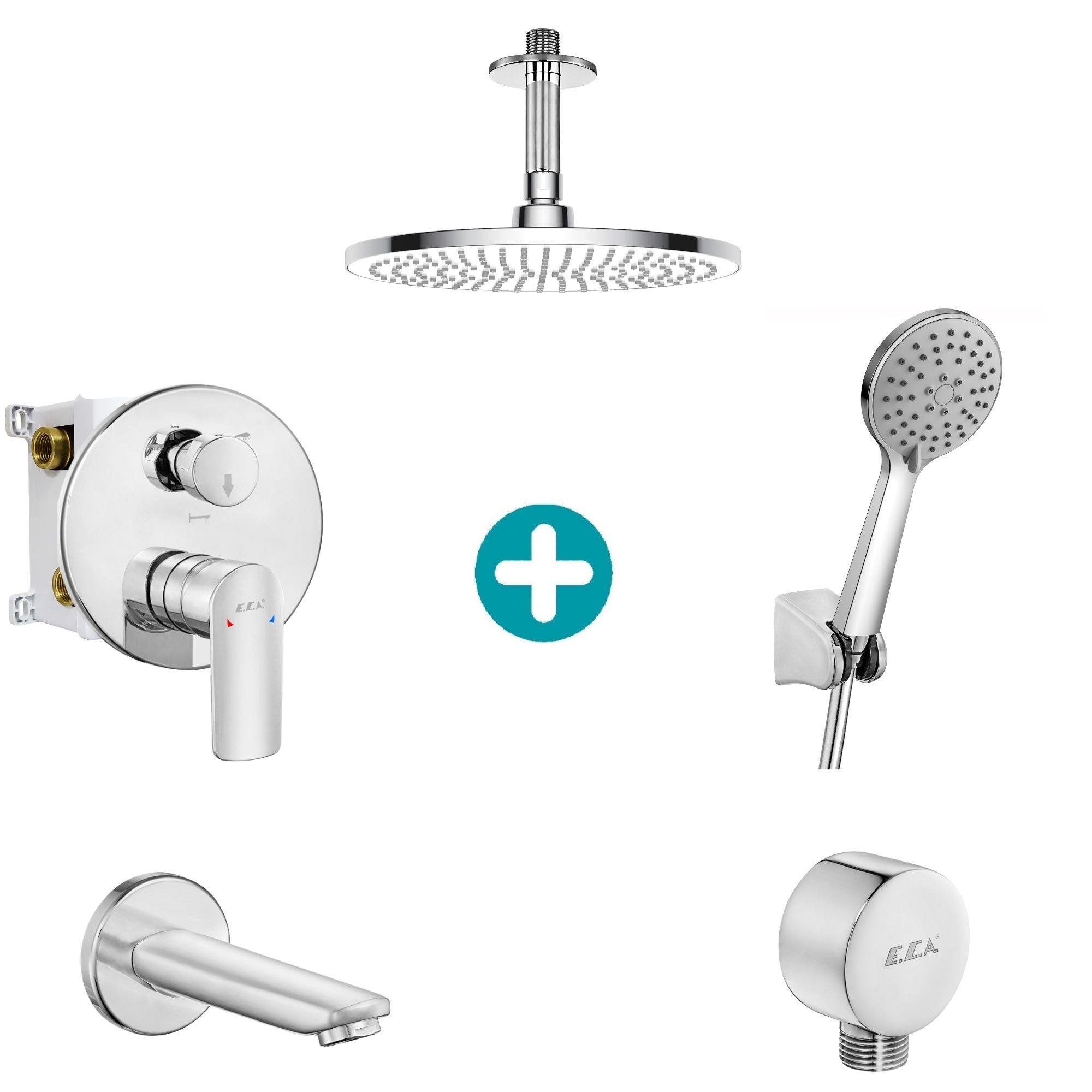 ECA Lia Yuvarlak Ankastre Gömme Banyo Bataryası Duş Seti Tüm Parçalar Dahil Tavandan