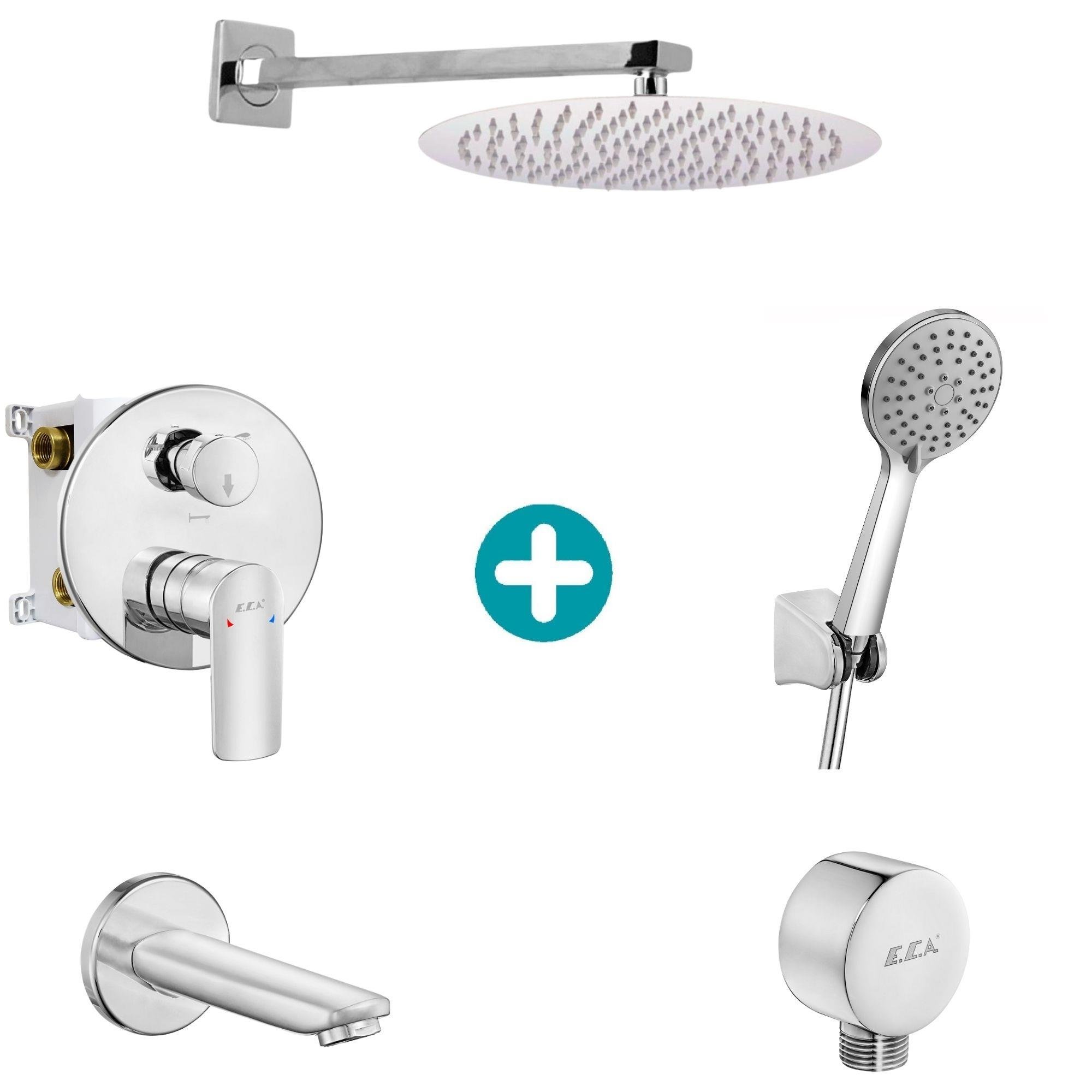 ECA Lia Yuvarlak Ankastre Gömme Banyo Bataryası Duş Seti Tüm Parçalar Dahil 30x30
