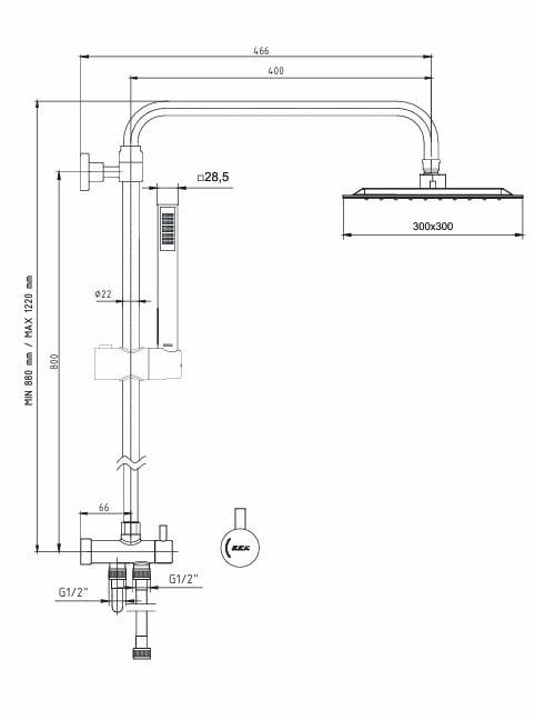 ECA Life Teleskobik Kolonlu Banyo Tepe Duş Sistemi 30x30 102158079