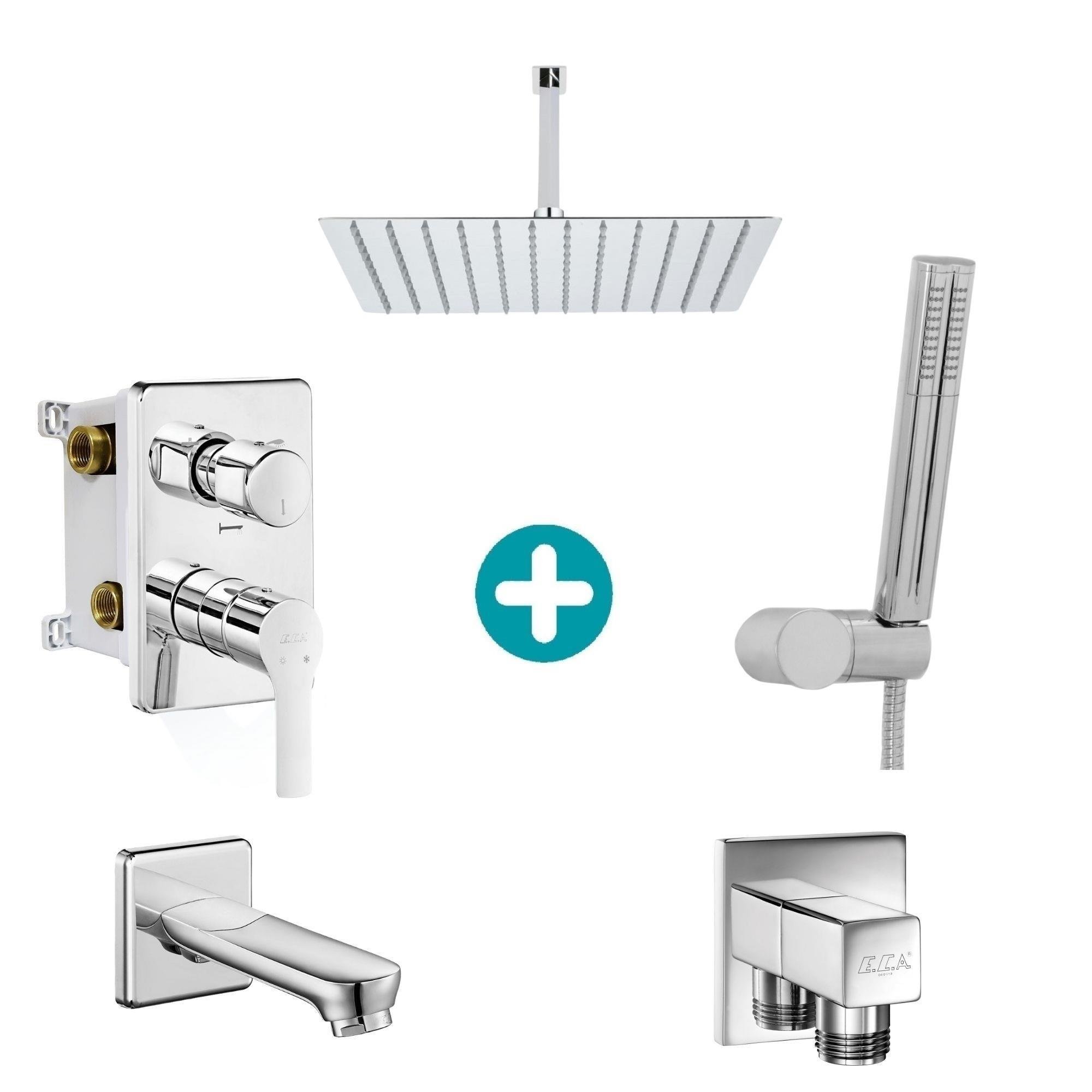 ECA Luna Ankastre Gömme Banyo Bataryası Duş Seti Tüm Parçalar Dahil 40x40