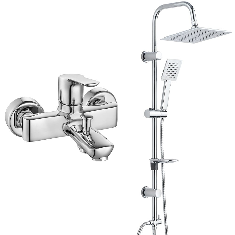 ECA Luna Banyo Bataryası + T-MAY Banyo Çam Kare Tepe Duş Takımı Seti Paslanmaz Krom