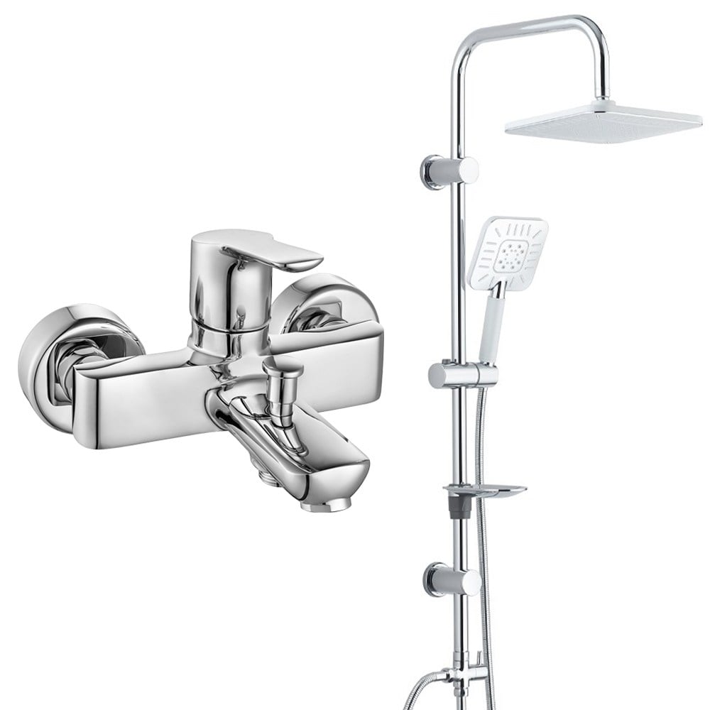 ECA Luna Banyo Bataryası + T-MAY Banyo Çamlıca Kare Tepe Duş Takımı Seti Paslanmaz Krom