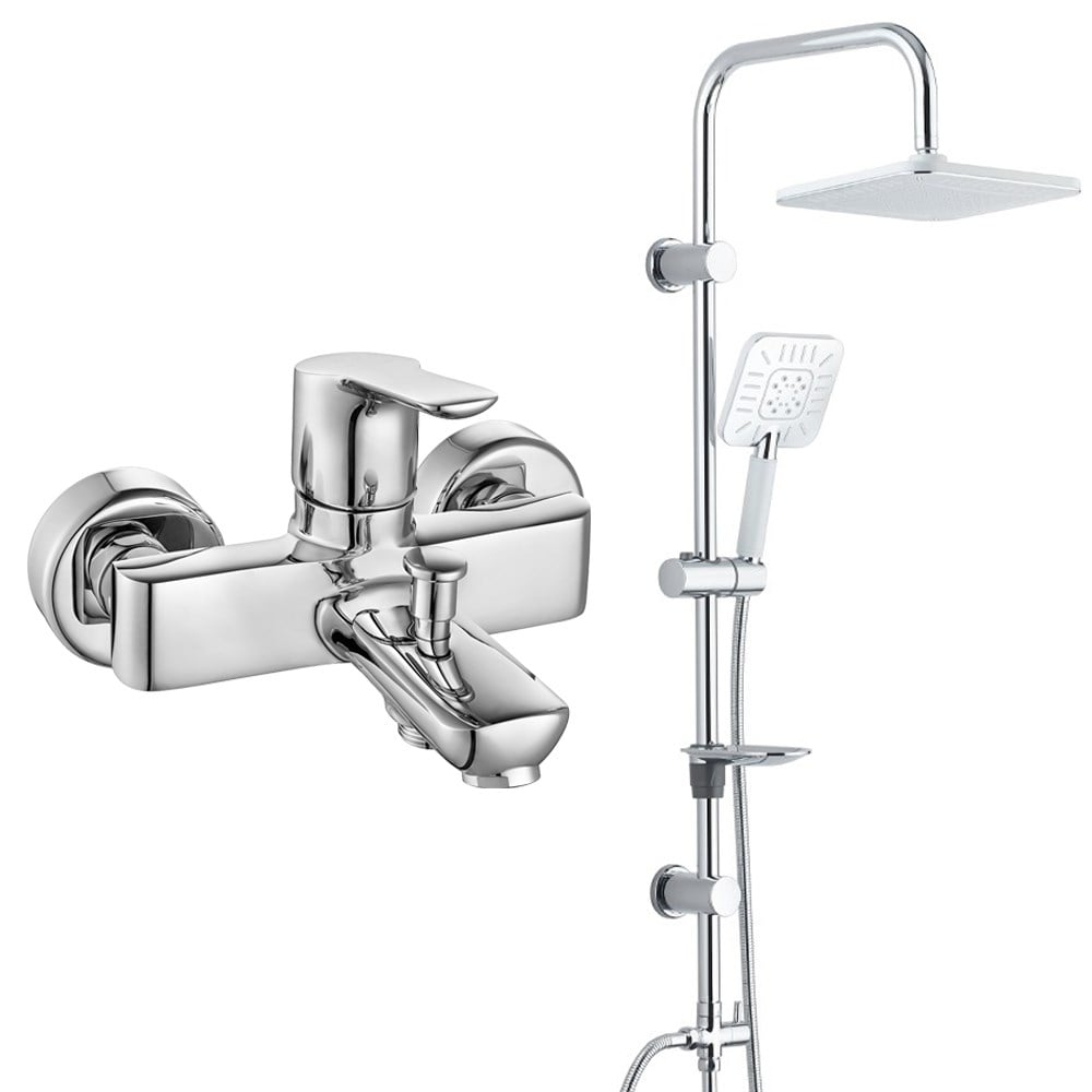 ECA Luna Banyo Bataryası + T-MAY Banyo Çamlıca Kare Tepe Duş Takımı Seti Paslanmaz Krom