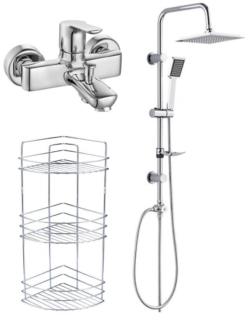 ECA Luna Banyo Bataryası+TEMA Rain Quadro Tepe Duş Takım+3'lü Raf  (450+53240+Süngerlik) 3'lü Set