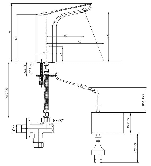 ECA Luna Fotoselli Lavabo Bataryası Yandan Kumandalı Elektrikli 108108060 Çift Su Girişli