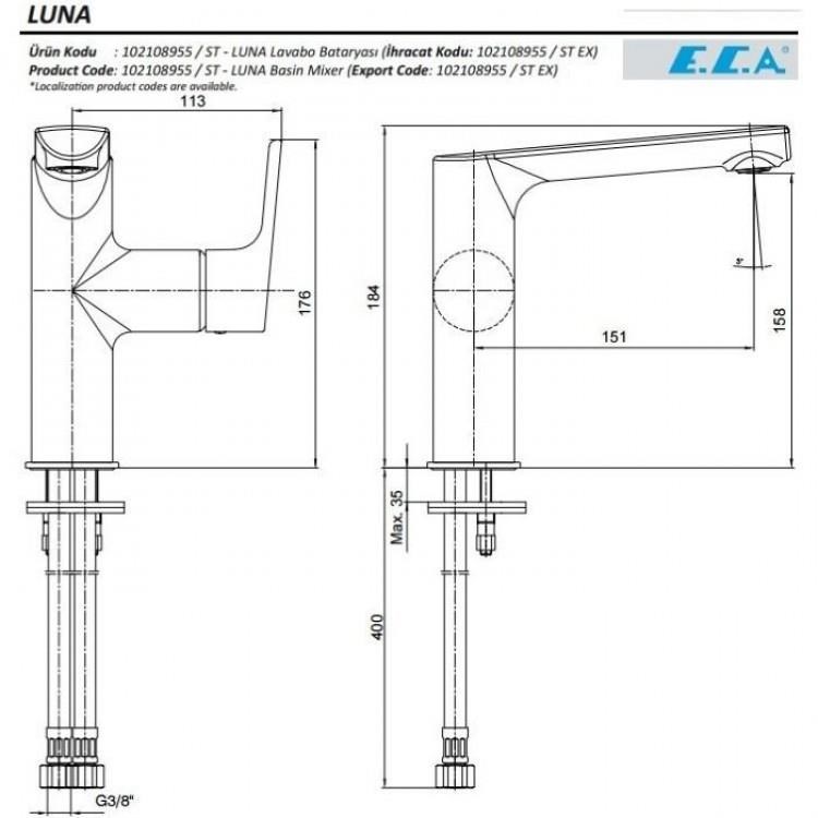 ECA Luna Yandan Kollu Lavabo Bataryası 102108955