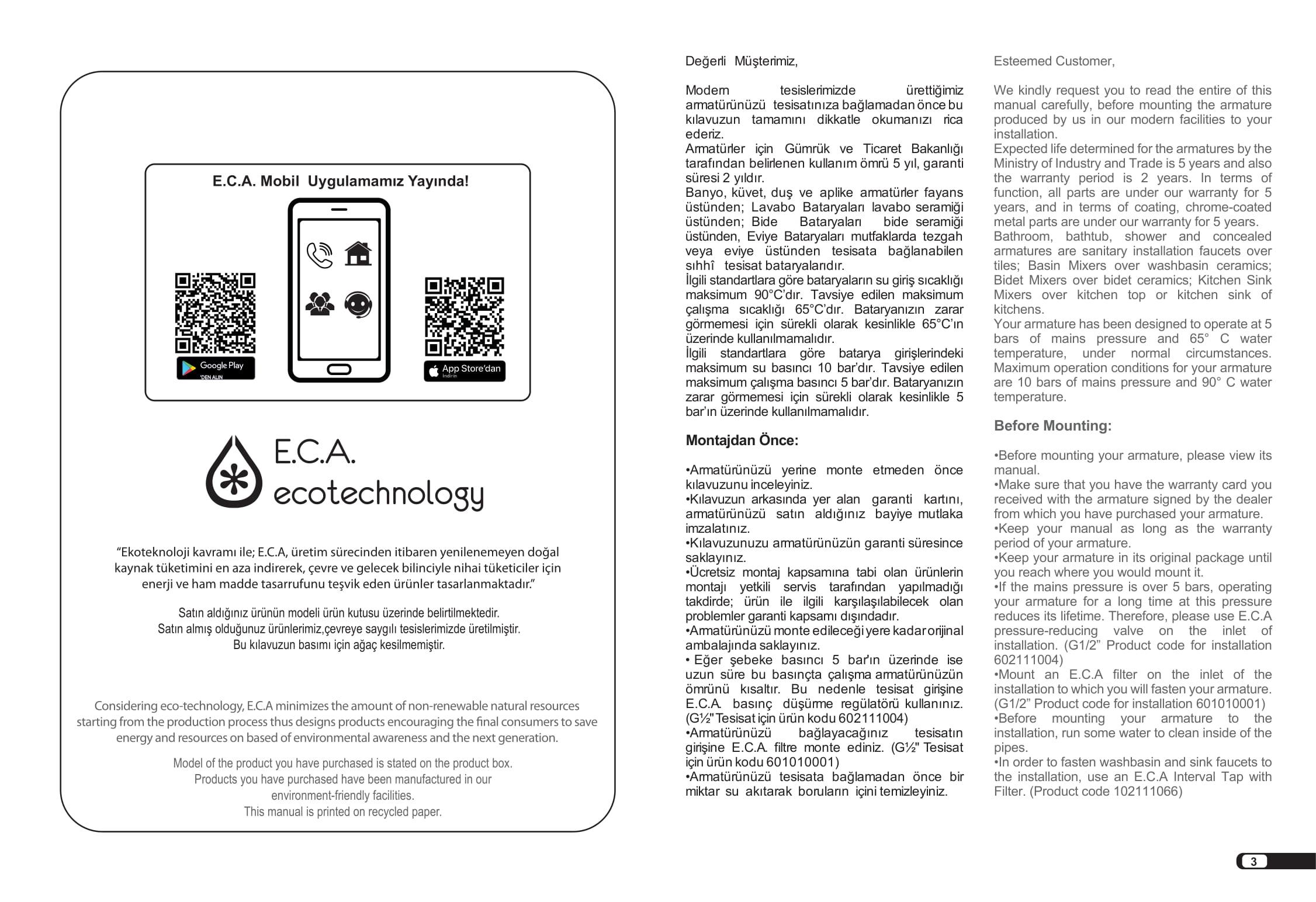 ECA Luna Yüksek Tip Lavabo Bataryası 102108949