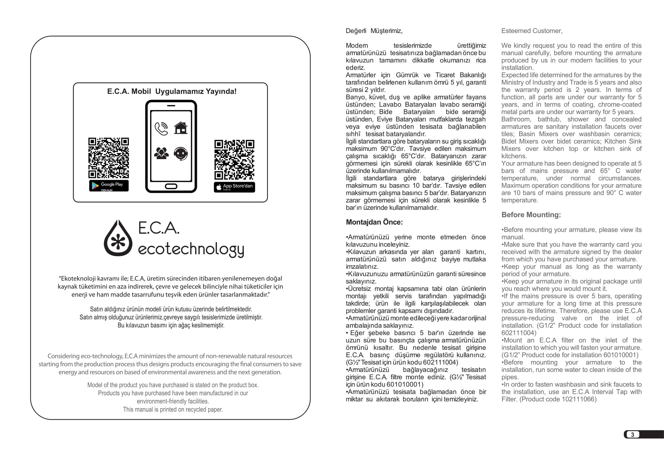 ECA Luna Yüksek Tip Lavabo Bataryası 102108949