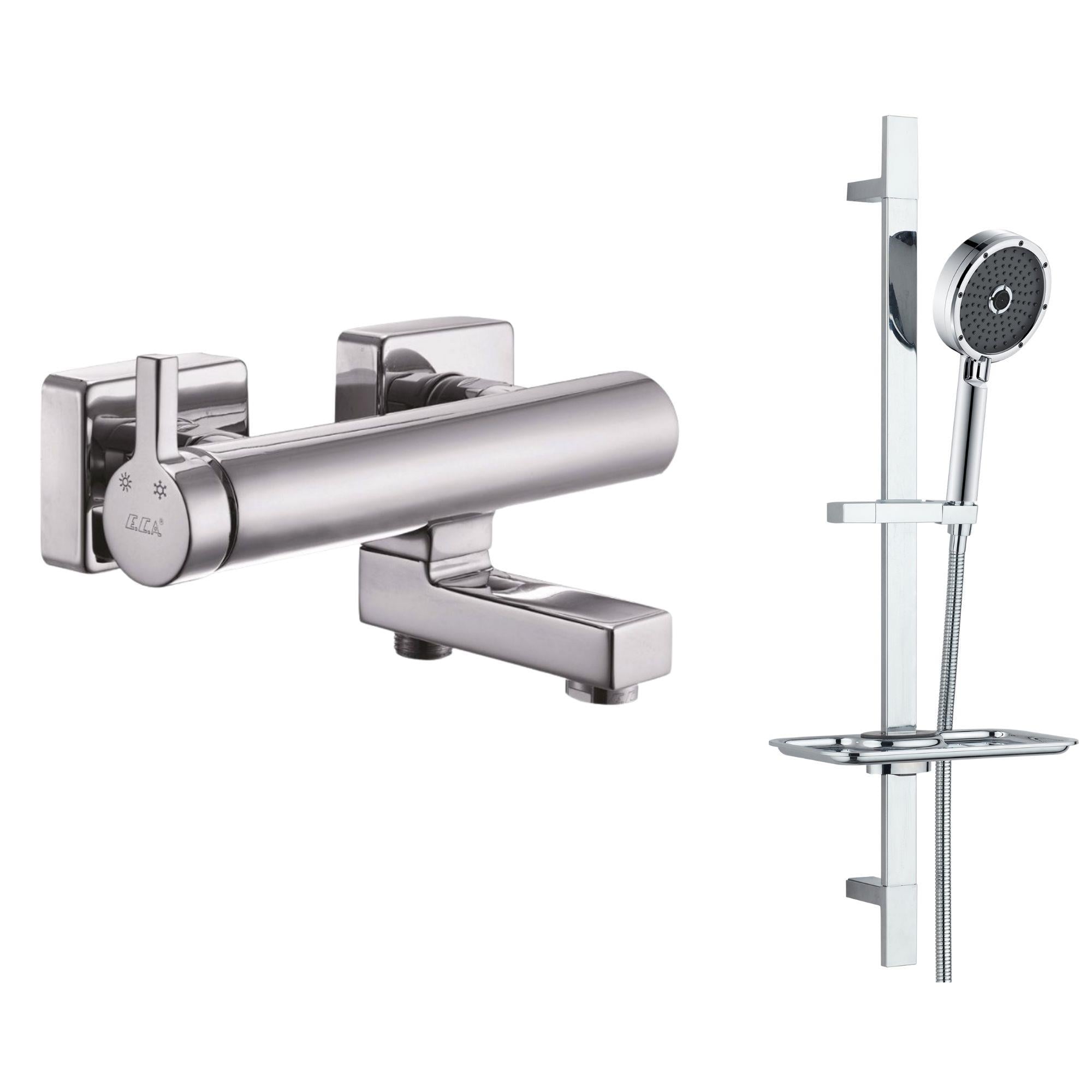 ECA Mina Banyo Bataryası + T-MAY Kağan Kare Borulu Hareketli Sürgülü Duş Seti Üst Takımı