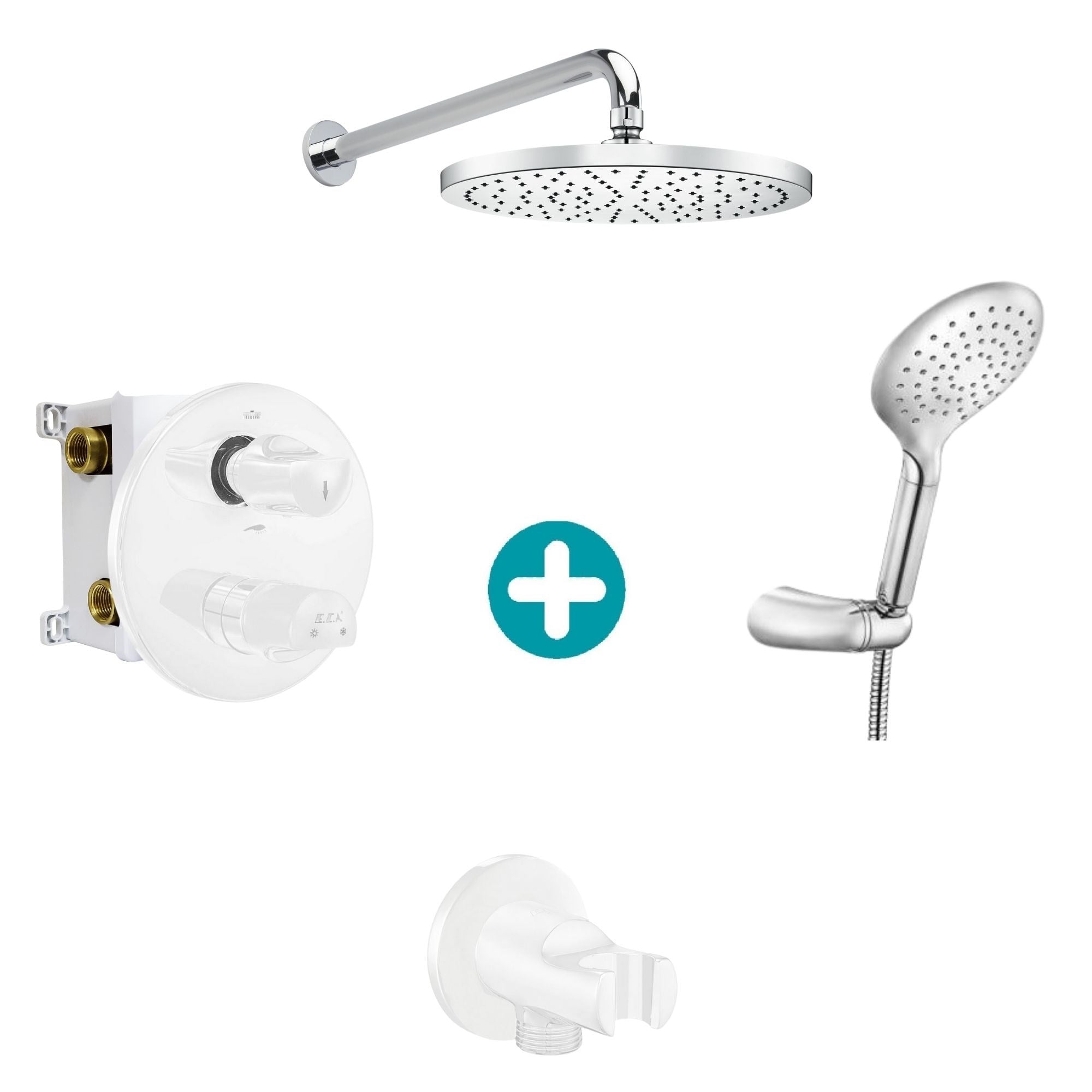 ECA Myra Ankastre 2 Yollu Gömme Banyo Bataryası Mat Beyaz Duş Seti Tüm Parçalar Dahil