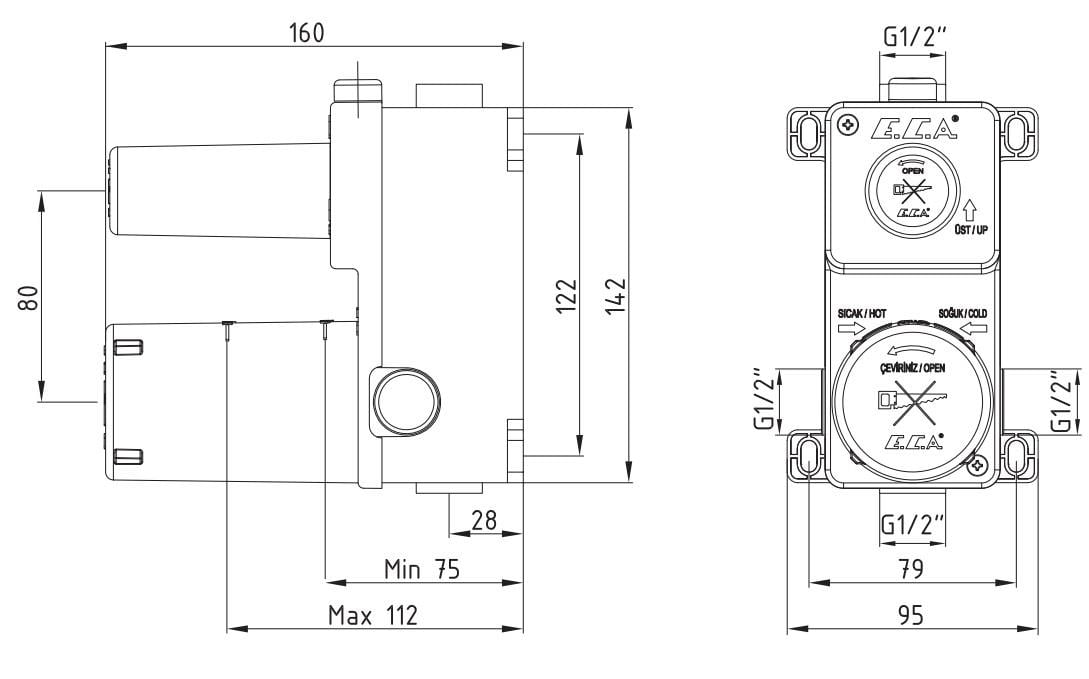 ECA Myra Ankastre Banyo Bataryası Sıva Altı Grubu 2 Yollu Mat Beyaz 102166201C4