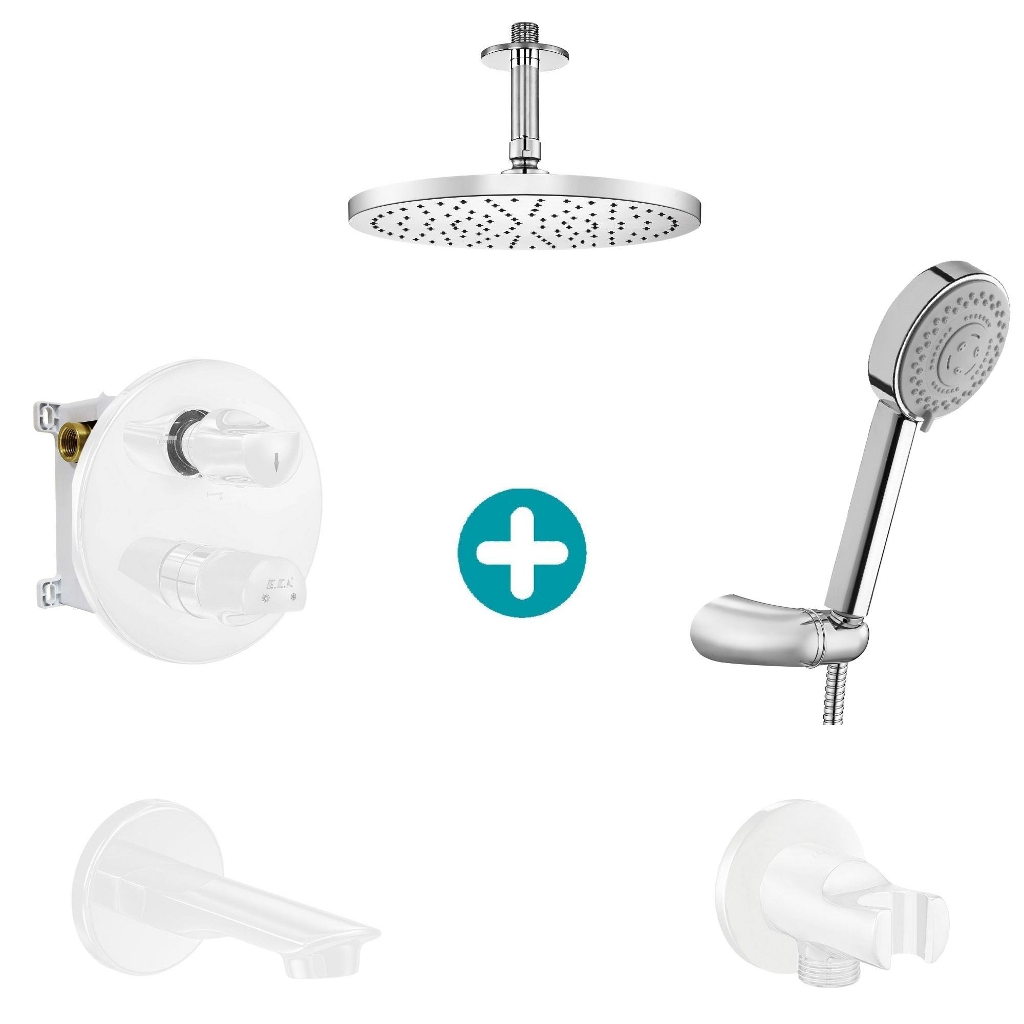 ECA Myra Ankastre Gömme Banyo Bataryası Mat Beyaz Duş Seti Tüm Parçalar Dahil Tavandan