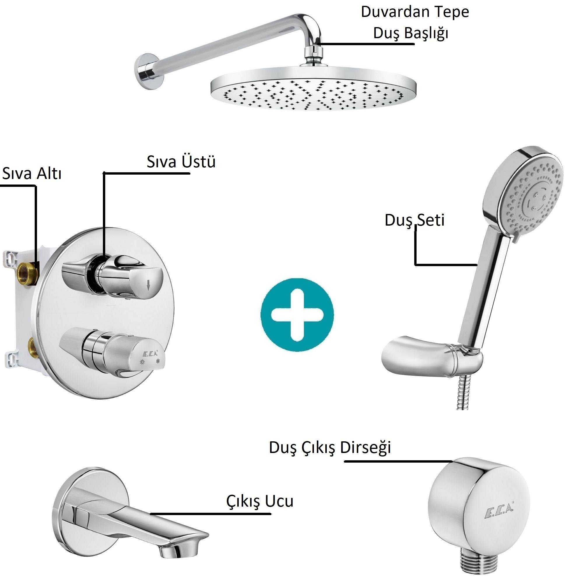ECA Myra Ankastre Gömme Banyo Bataryası Duş Seti Tüm Parçalar Dahil