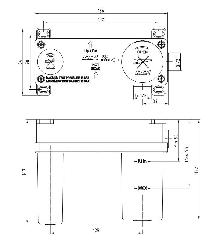 ECA Myra Ankastre Lavabo Bataryası Sıva Altı Grubu Mat Beyaz 102166601C4