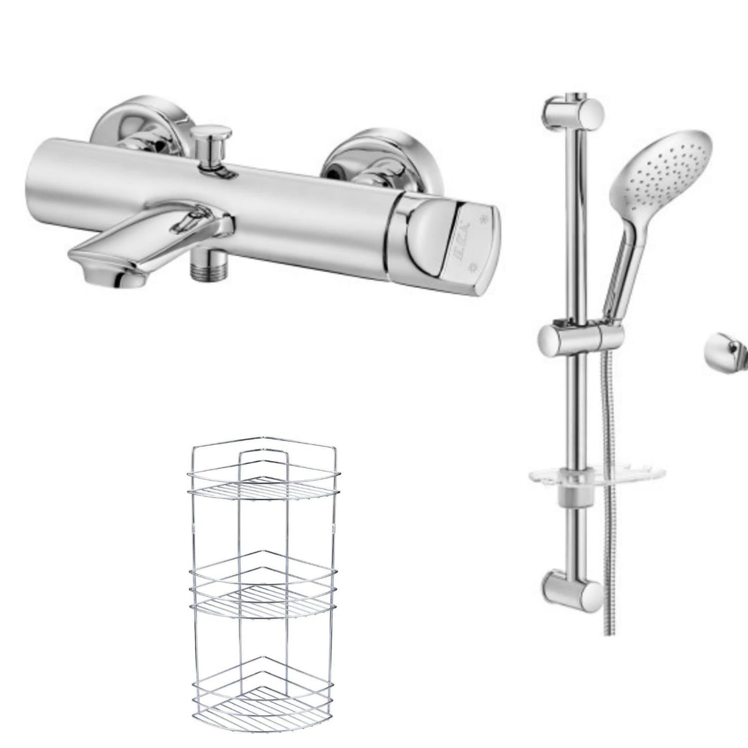 ECA Myra Banyo Bataryası+Myra Sürgülü Duş Üst Takım+3'lü Raf    (470H+030H+Metal Süngerlik)3'lü Set