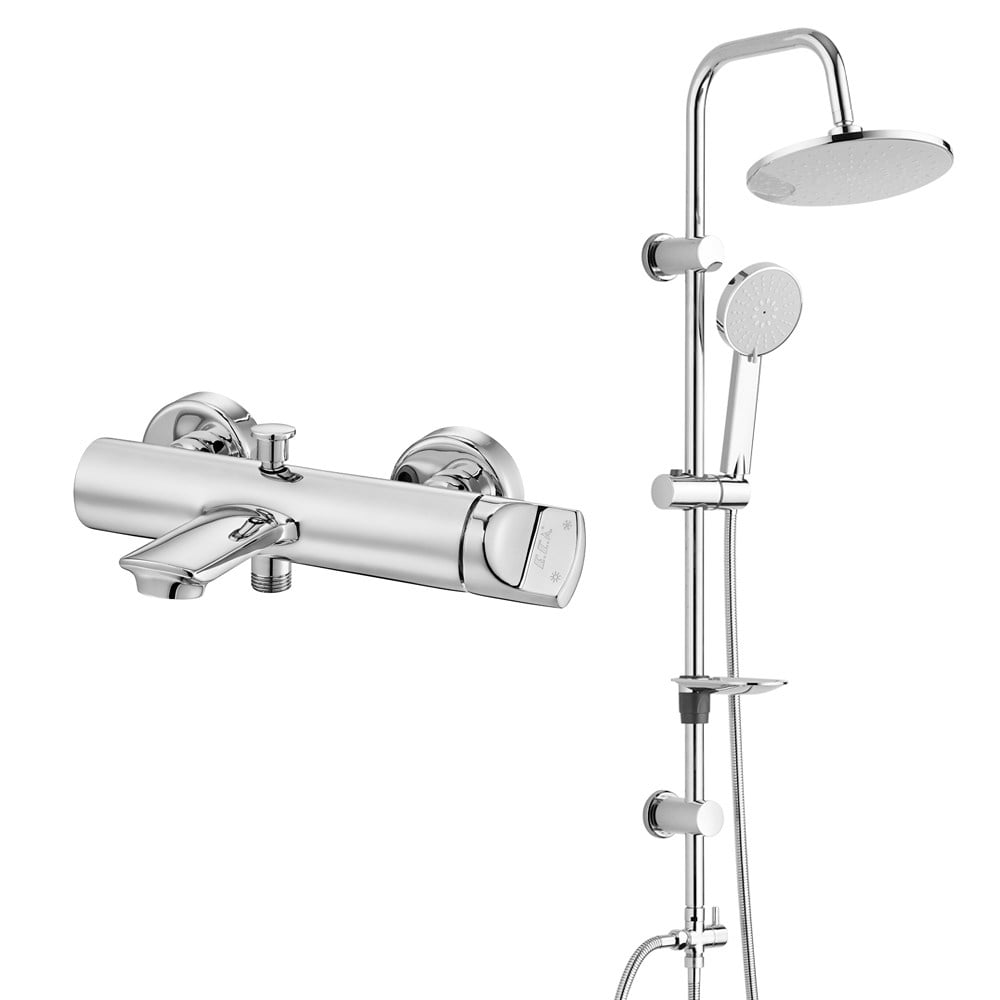 ECA Myra Banyo Bataryası+T-MAY Banyo Lidya Oval Tepe Duş Takımı Seti Paslanmaz Krom