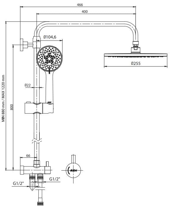ECA Myra Plus Teleskobik Kolonlu Banyo Tepe Duş Seti Yuvarlak Takım 102158041