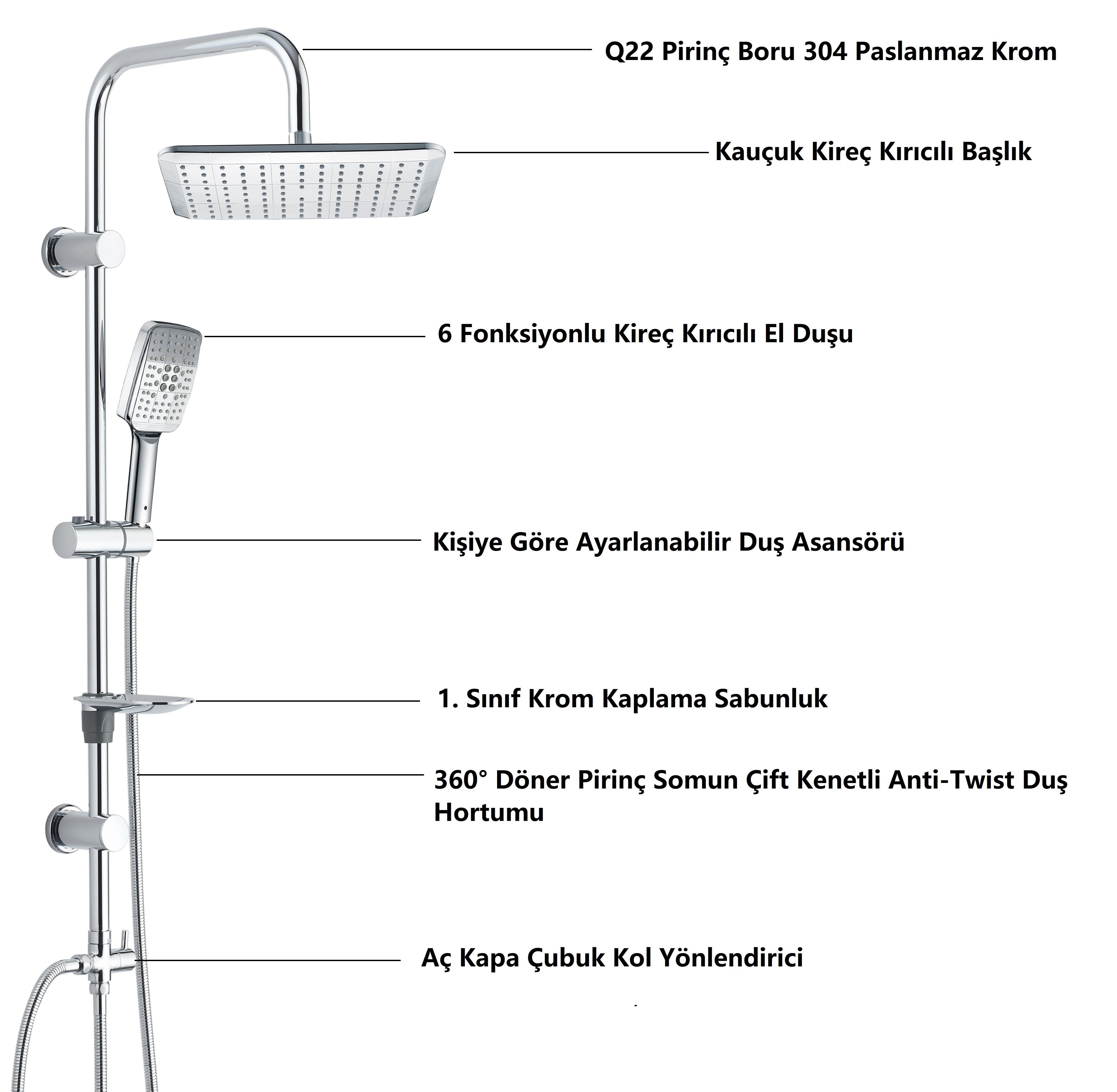 Eca Natura Banyo Bataryası + T-MAY Gürle Tepe Duş Takımı Seti Krom Paslanmaz