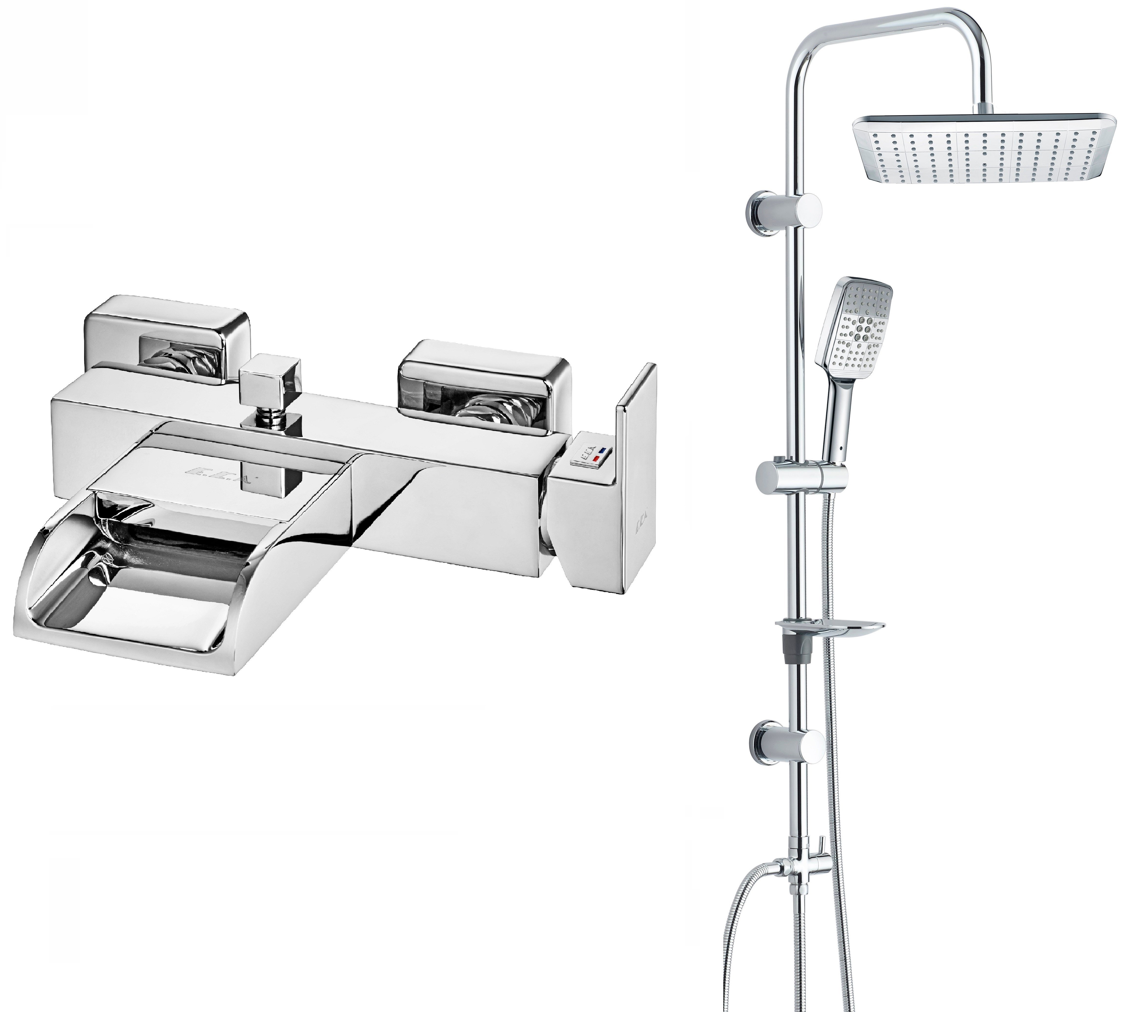 Eca Natura Banyo Bataryası + T-MAY Gürle Tepe Duş Takımı Seti Krom Paslanmaz