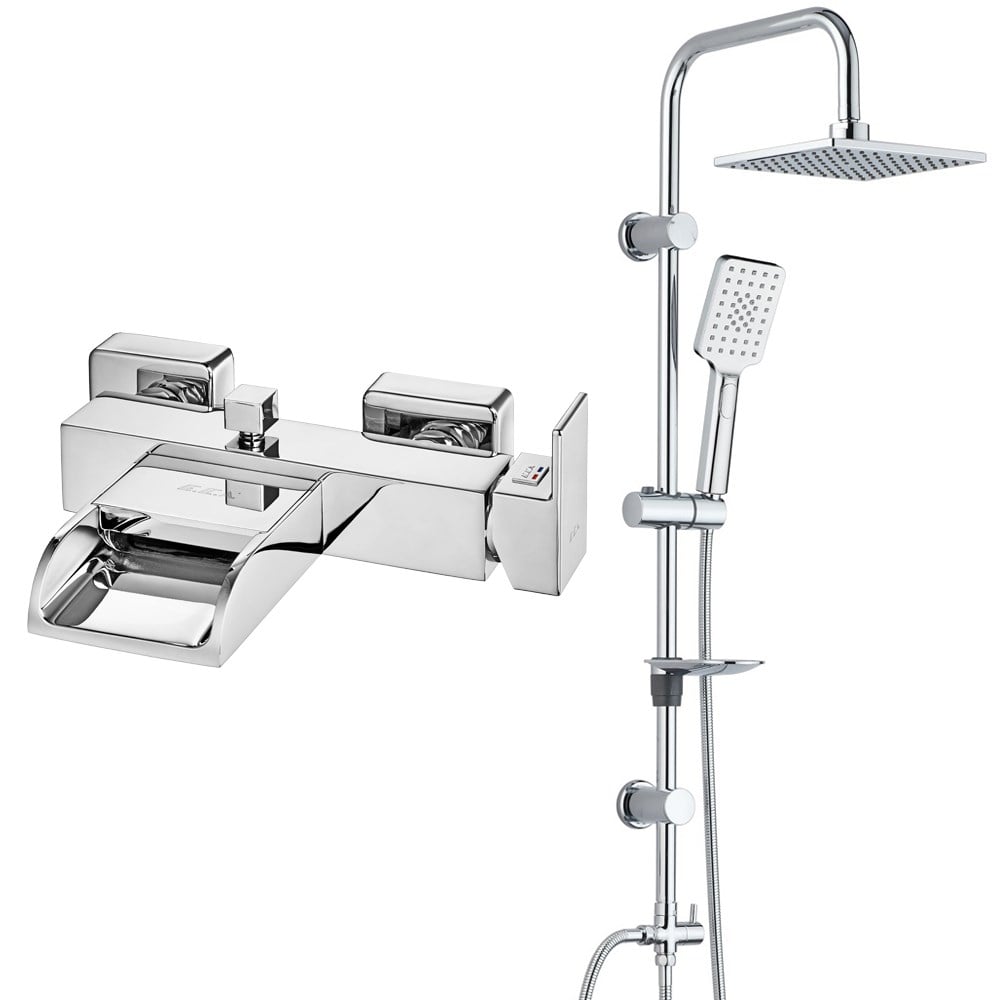 ECA Natura Banyo Bataryası+T-MAY Banyo Belen Dikdörtgen Tepe Duş Takımı Seti Paslanmaz Krom