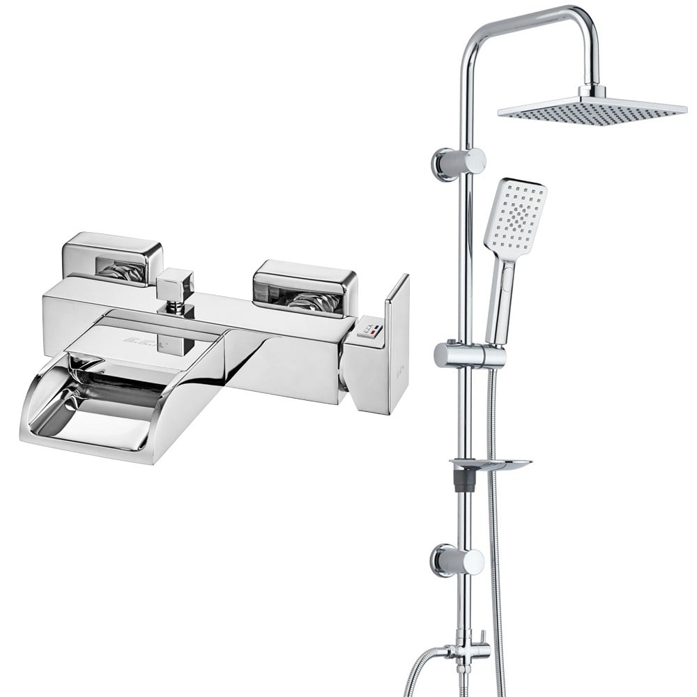 ECA Natura Banyo Bataryası+T-MAY Banyo Belen Dikdörtgen Tepe Duş Takımı Seti Paslanmaz Krom