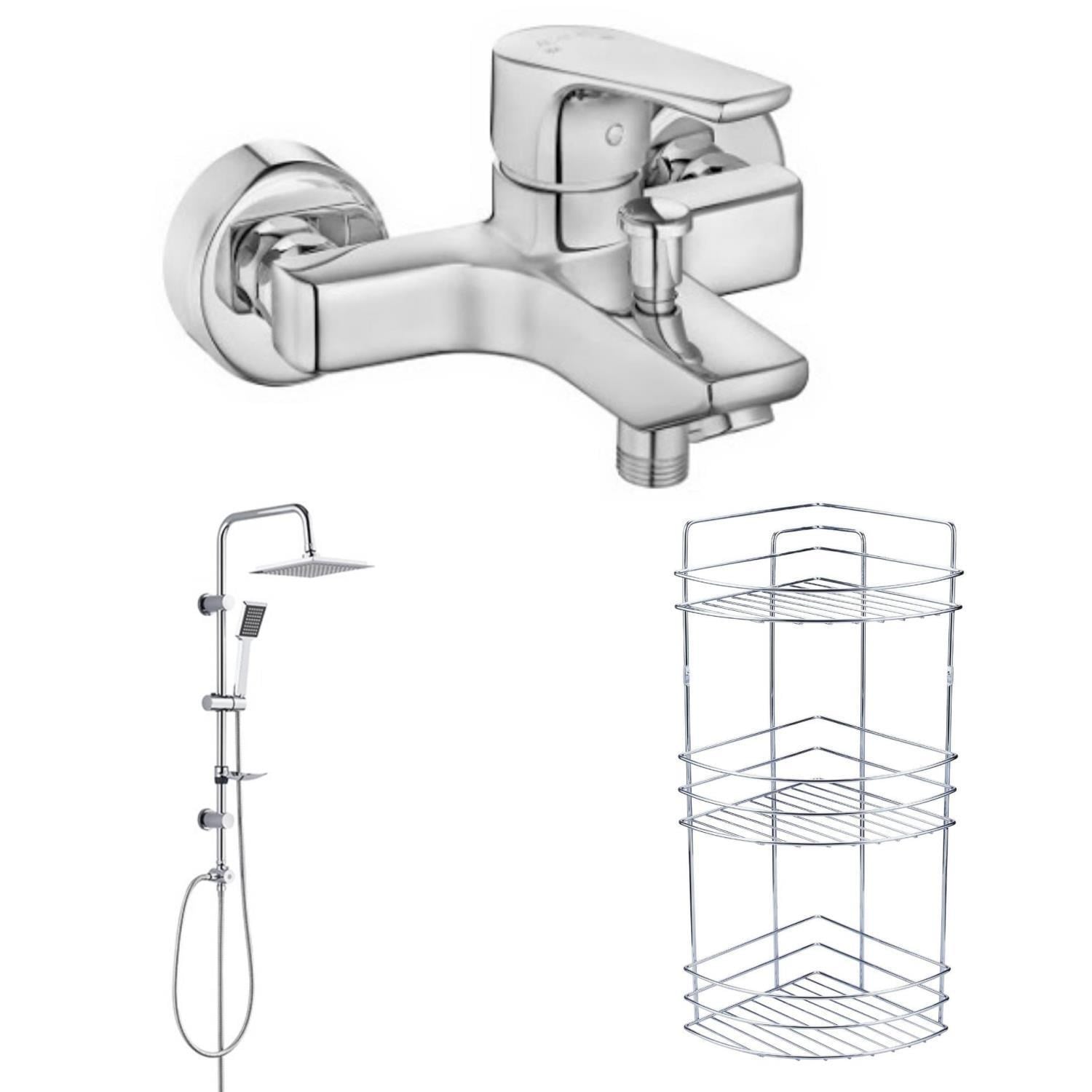 ECA Niobe Banyo Bataryası 482+TEMA Quadro Tepe Duş Set+3 Köşe Raf