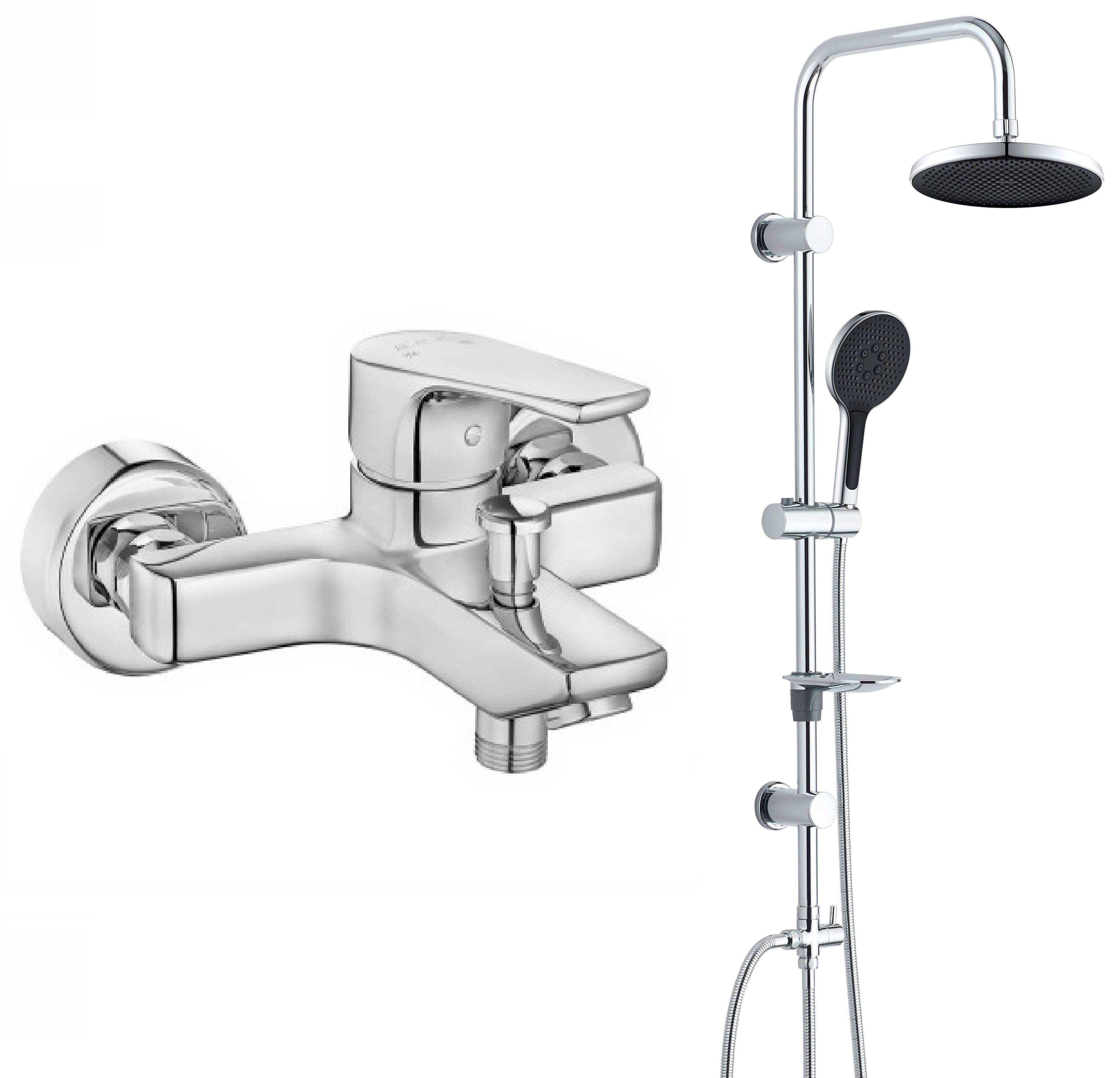 Eca Niobe Banyo Bataryası + T-MAY Halıtlı Tepe Duş Takımı Seti Krom Paslanmaz