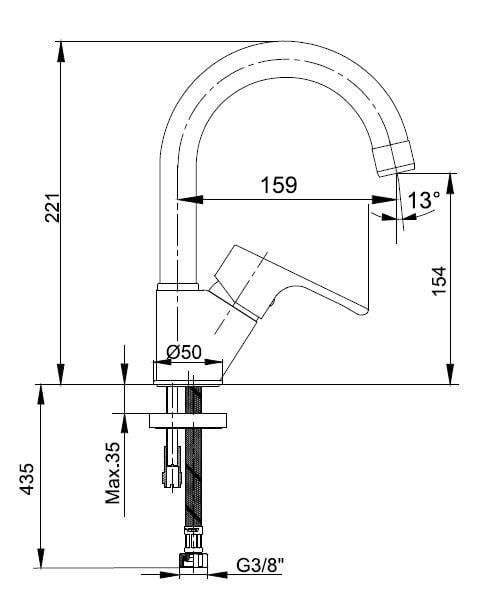 ECA Niobe Kuğu Boru Lavabo Batarya 054+2 ECA Filtreli Ara Musluk