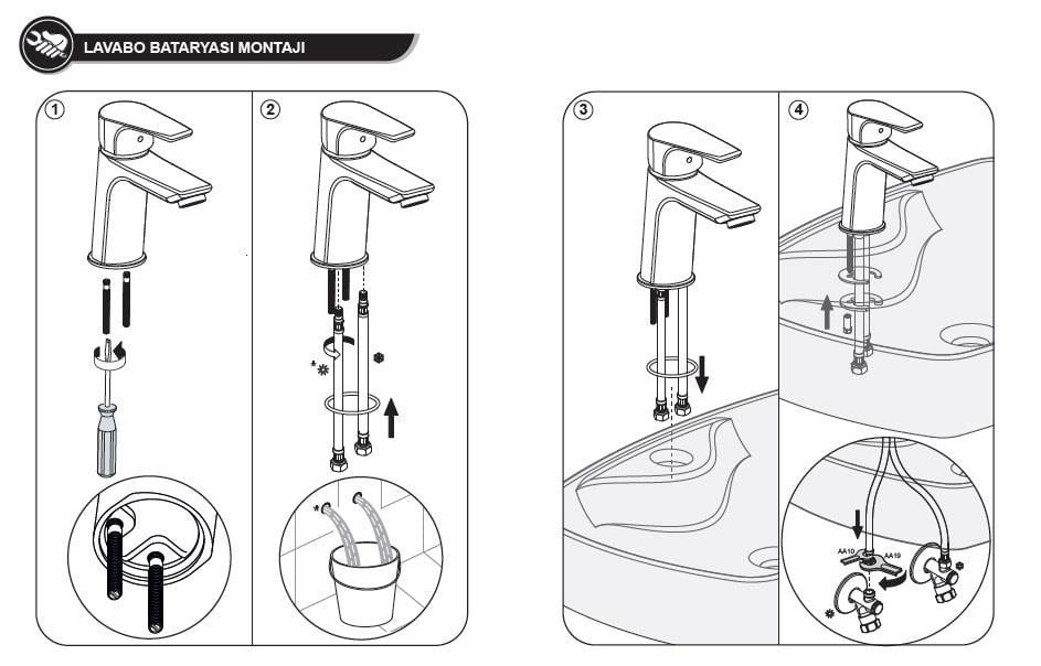 ECA Niobe Lavabo Bataryası 053+2 Adet ECA Filtreli Ara Musluk