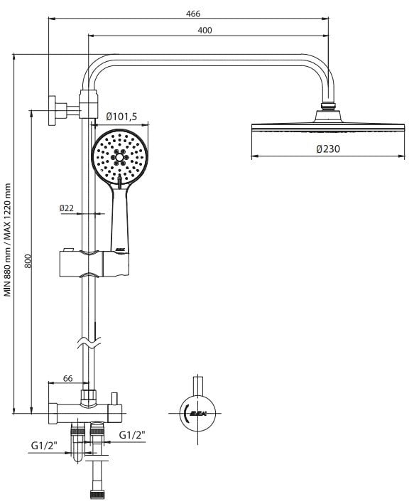 ECA Niobe Teleskobik Kolonlu Banyo Tepe Duş Seti Yuvarlak Takım 102158039