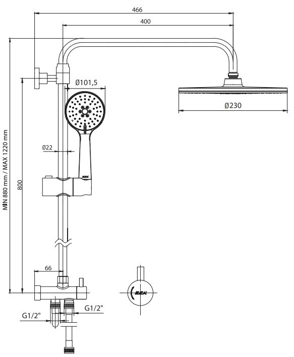 ECA Niobe Teleskobik Kolonlu Banyo Tepe Duş Seti Yuvarlak Takım 102158039