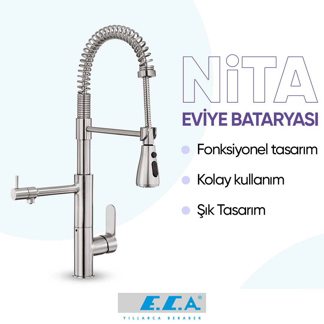 ECA Nita 3 Akışlı Arıtıcı Mutfak Eviye Bataryası Su Arıtma Bağlantılı Paslanmaz Çelik Görünümlü 102518350