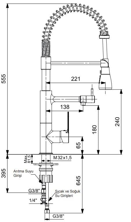 ECA Nita 3 Akışlı Arıtıcı Mutfak Eviye Bataryası Su Arıtma Bağlantılı 102118350