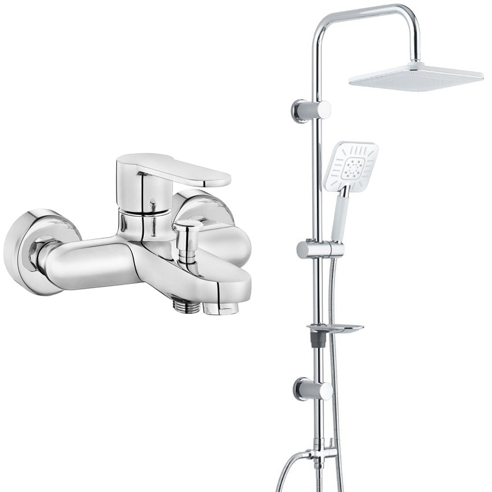 ECA Nita Banyo Bataryası+T-MAY Banyo Çamlıca Kare Tepe Duş Takımı Seti Paslanmaz Krom
