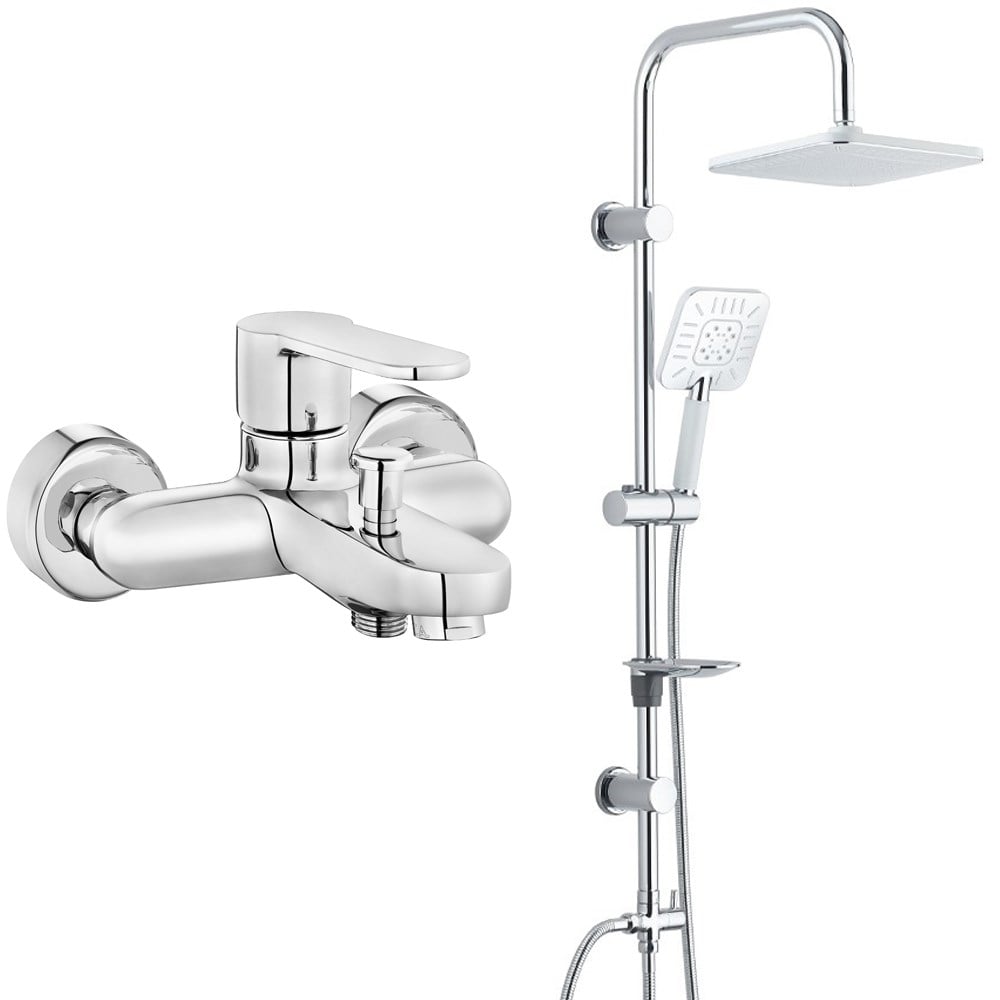 ECA Nita Banyo Bataryası+T-MAY Banyo Çamlıca Kare Tepe Duş Takımı Seti Paslanmaz Krom