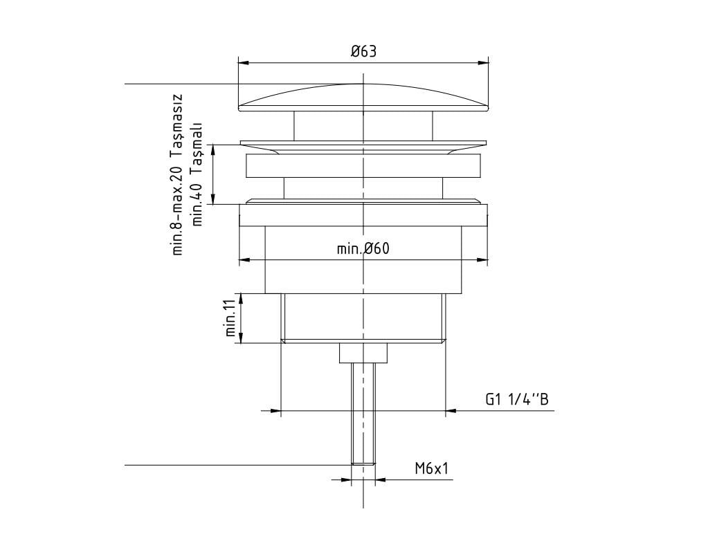ECA Pirinç Krom Bas Aç Bırak Pop Up Taşmalı Taşmasız Lavabo Sifonu 402129031