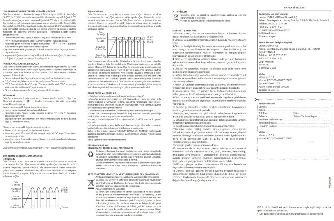 ECA Poly Comfort 200 W Kablosuz Oda Termostatı 7006903004