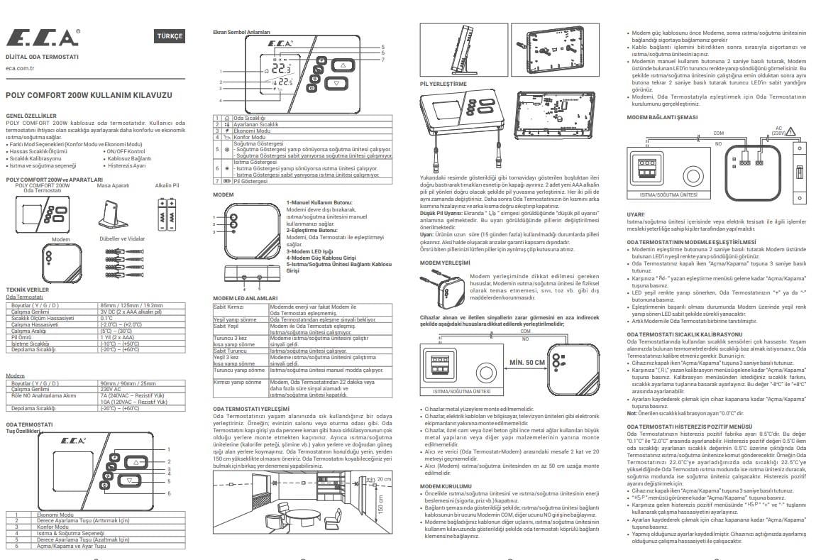 ECA Poly Comfort 200 W Kablosuz Oda Termostatı 7006903004