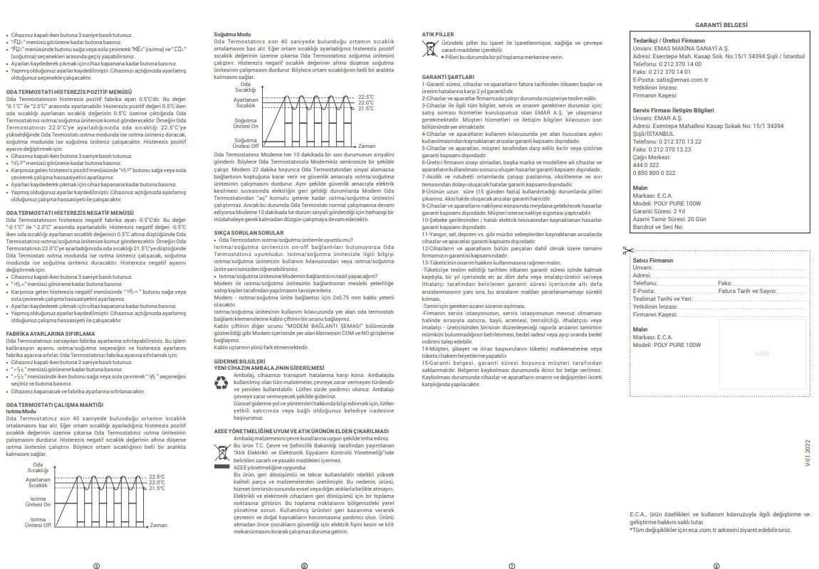 ECA Poly Pure 100 W Kablosuz Oda Termostatı 7006903003