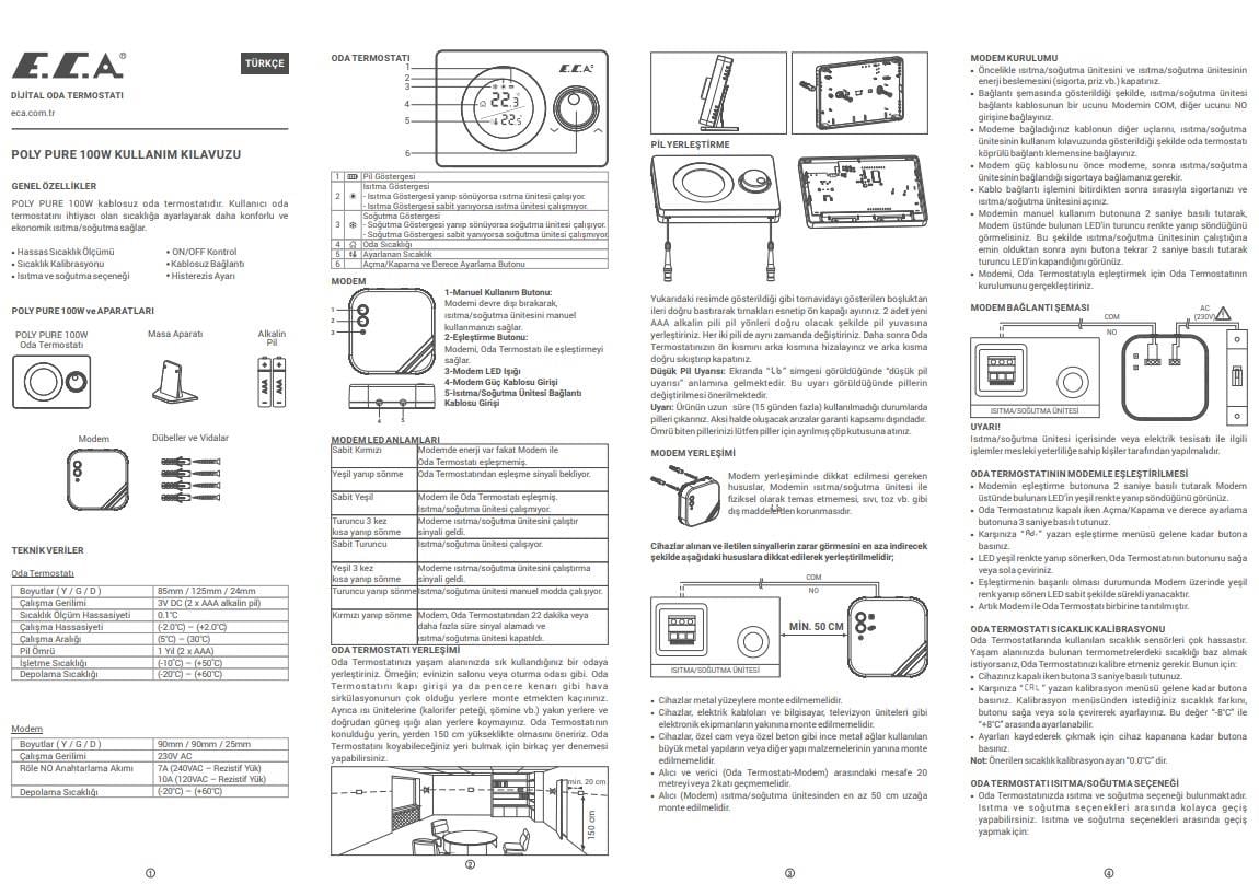 ECA Poly Pure 100 W Kablosuz Oda Termostatı 7006903003