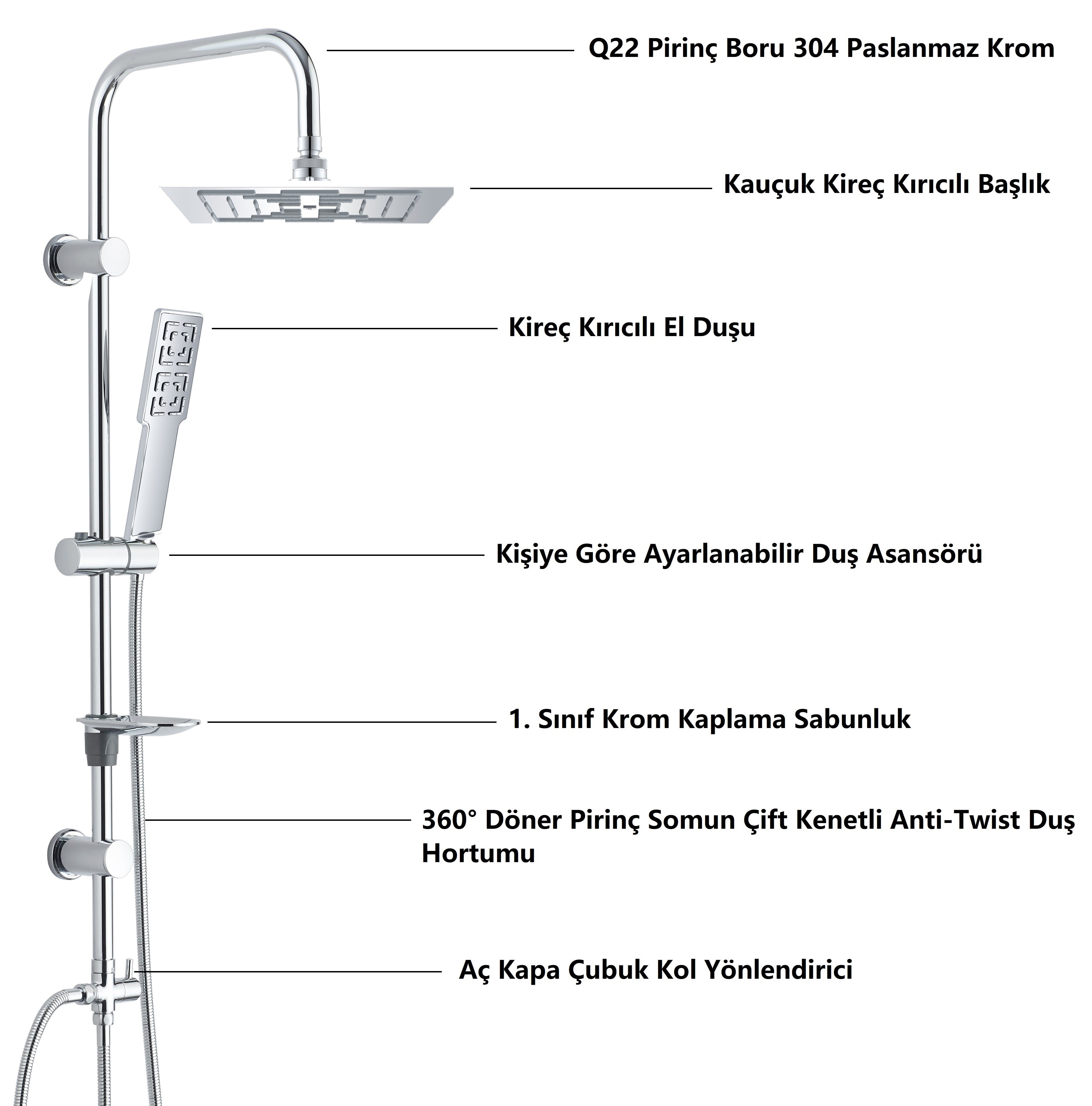 Eca Purity Banyo Bataryası + T-MAY Gülbahçe Tepe Duş Takımı Seti Krom Paslanmaz